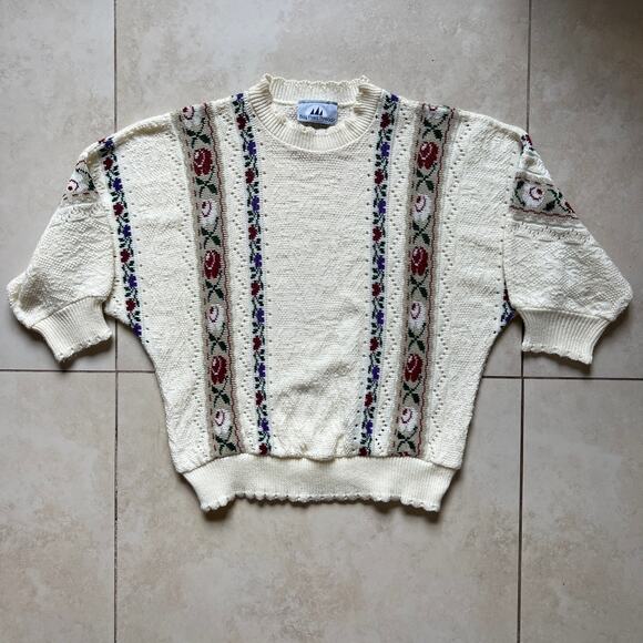 Vintage Bay Point Threads Floral Cream 3/4 Sleeve Sweater Size S - Picture 4 of 8